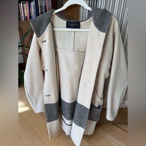 Jill Stuart Cream and Houndstooth Hooded Coat Size P/S